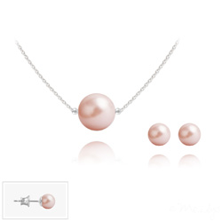 Parure 6mm/10mm en Argent et Perles de Cristal Nacr Rose Peach