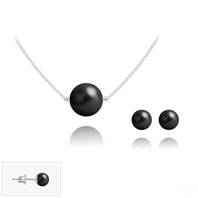 Parure en Cristal et Argent Parure 6mm/10mm en Argent et Perles de Cristal Nacré Mystic Black