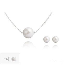 Parure 6mm/10mm en Argent et Perles de Cristal Nacr White Pearl