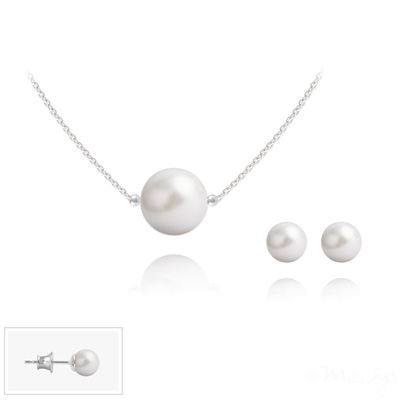 Parure en Cristal et Argent Parure 6mm/10mm en Argent et Perles de Cristal Nacr White Pearl