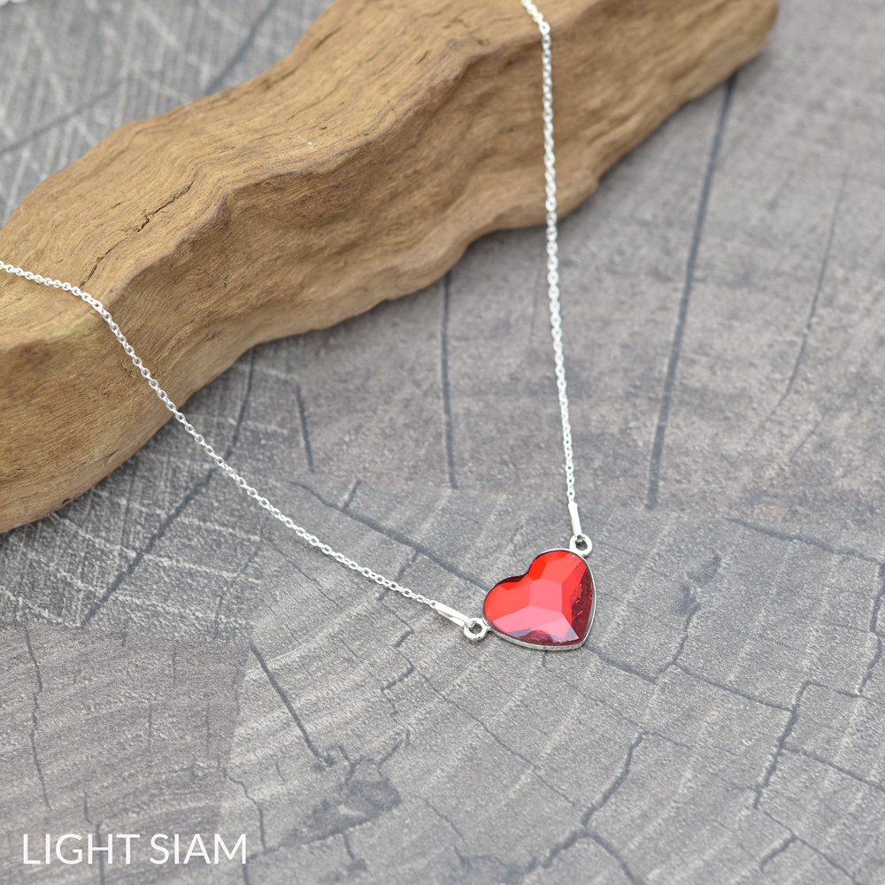 Collier Pendentif Coeur En Cristal Rose Fuchsia - Bijou Fantaisie Neuf Avec Étiquette