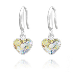 Boucles d'Oreilles Coeur 10mm en Argent et Cristal  White Patina