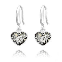 Boucles d'Oreilles Coeur 10mm en Argent et Cristal  Black Patina