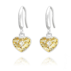 Boucles d'Oreilles Coeur 10mm en Argent et Cristal  Gold Patina