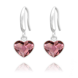 Boucles d'Oreilles Coeur 10mm en Argent et Cristal  Antique Pink
