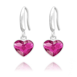 Boucles d'Oreilles Coeur 10mm en Argent et Cristal  Fuchsia