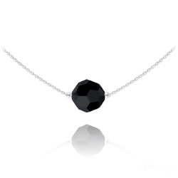 Collier en Cristal et Argent Collier Ras de Cou Ronde � Facette 10mm en Argent et Cristal Jet (Noir)