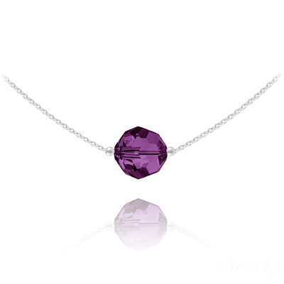 Collier en Cristal et Argent Collier Ras de Cou Ronde � Facette 10mm en Argent et Cristal Am�thyste