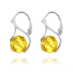 Boucles d'Oreilles Ronde � Facette 10mm en Argent et Cristal Light Topaz
