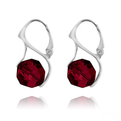 Boucles d'Oreilles Ronde � Facette 10mm en Argent et Cristal Rouge Siam