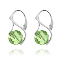 Boucles d'Oreilles Ronde � Facette 10mm en Argent et Cristal Vert P�ridot