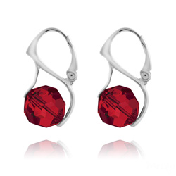 Boucles d'Oreilles Ronde � Facette 10mm en Argent et Cristal Rouge Light Siam