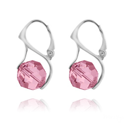Boucles d'Oreilles Ronde � Facette 10mm en Argent et Cristal Light Rose