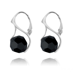 Boucles d'Oreilles Ronde � Facette 10mm en Argent et Cristal Jet (Noir)