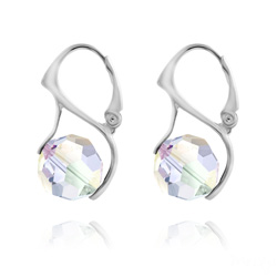 Boucles d'Oreilles Ronde � Facette 10mm en Argent et Cristal Aurore Bor�ale