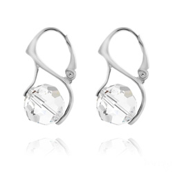 Boucles d'Oreilles Ronde � Facette 10mm en Argent et Cristal Blanc