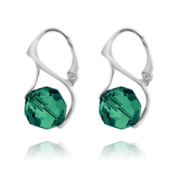 Boucles d'Oreilles Ronde � Facette 10mm en Argent et Cristal �meraude