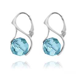 Boucles d'Oreilles Ronde � Facette 10mm en Argent et Cristal Bleu