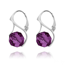 Boucles d'Oreilles Ronde � Facette 10mm en Argent et Cristal Am�thyste