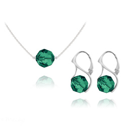 Parure Ronde � Facette 10mm en Argent et Cristal Emeraude