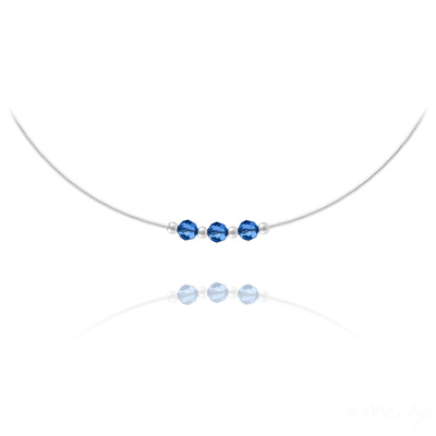 Collier en Cristal et Argent Collier 3 Rondes � Facettes en Argent et Cristal Capri Blue