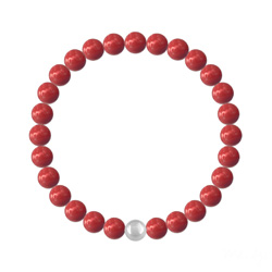 Bracelet 6mm en Argent et Perles de Cristal Nacr� Red Coral