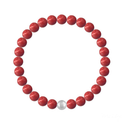 Bracelet en Cristal et Argent Bracelet 6mm en Argent et Perles de Cristal Nacré Red Coral