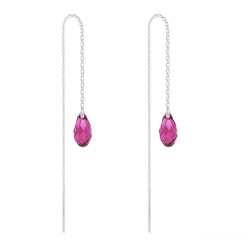 Cha�nes d'Oreilles Mini Briolette en Argent et Cristal Fuchsia