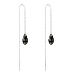 Cha�nes d'Oreilles Mini Briolette en Argent et Cristal Jet (Noir)