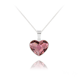 Collier en Cristal et Argent Collier Coeur 14mm V2 en Argent et Cristal Antique Pink