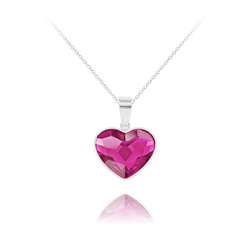 Collier en Cristal et Argent Collier Coeur 14mm V2 en Argent et Cristal Fuchsia