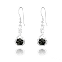 Boucles d'Oreilles Infinity Rivoli en Argent et Cristal Jet (Noir)