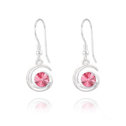 Boucles d'Oreilles Spirale Rivoli en Argent et Cristal Rose
