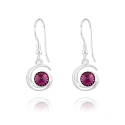 Boucles d'Oreilles Spirale Rivoli en Argent et Cristal Am�thyste