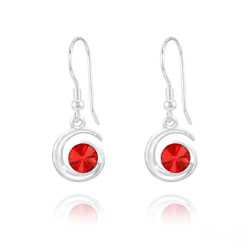 Boucles d'Oreilles Spirale Rivoli en Argent et Cristal Rouge Light Siam