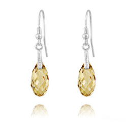 Boucles d'Oreilles Briolette 17mm en Argent et Cristal Champagne