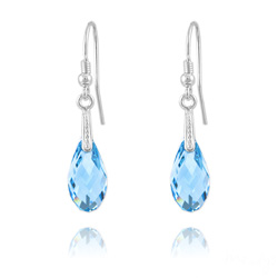 Boucles d'Oreilles Briolette 17mm en Argent et Cristal Bleu
