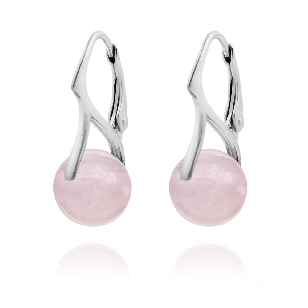 Boucles d'oreilles pattes de chat argent quartz rose