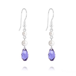 Boucles d'Oreilles Briolette 11mm V2 en Argent et Cristal Tanzanite
