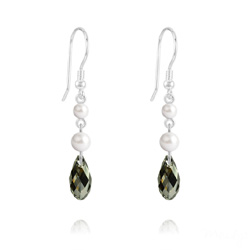 Boucles d'Oreilles Briolette 11mm V2 en Argent et Cristal Silver Night