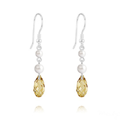 Boucles d'Oreilles Briolette 11mm V2 en Argent et Cristal Champagne