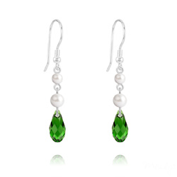 Boucles d'Oreilles Briolette 11mm V2 en Argent et Cristal Dark Moss Green