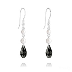 Boucles d'Oreilles Briolette 11mm V2 en Argent et Cristal Jet (Noir)