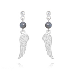 Boucles d'Oreilles Aile d'Ange en Argent et Pierres Naturelles 4mm - Labradorite