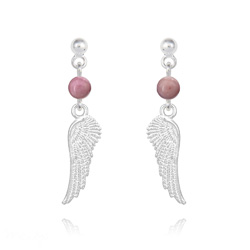 Boucles d'Oreilles Aile d'Ange en Argent et Pierres Naturelles 4mm - Rhodonite