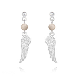 Boucles d'Oreilles Aile d'Ange en Argent et Pierres Naturelles 4mm - Pierre de Rivi�re