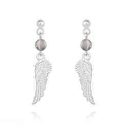 Boucles d'Oreilles Aile d'Ange en Argent et Pierres Naturelles 4mm - Agate Grise
