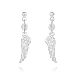 Boucles d'Oreilles Aile d'Ange en Argent et Pierres Naturelles 4mm - Cristal de Roche