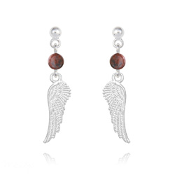 Boucles d'Oreilles Aile d'Ange en Argent et Pierres Naturelles 4mm - Jaspe Rouge