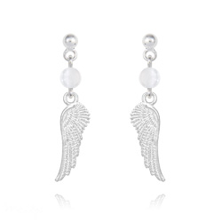 Boucles d'Oreilles Aile d'Ange en Argent et Pierres Naturelles 4mm - Jade Blanc